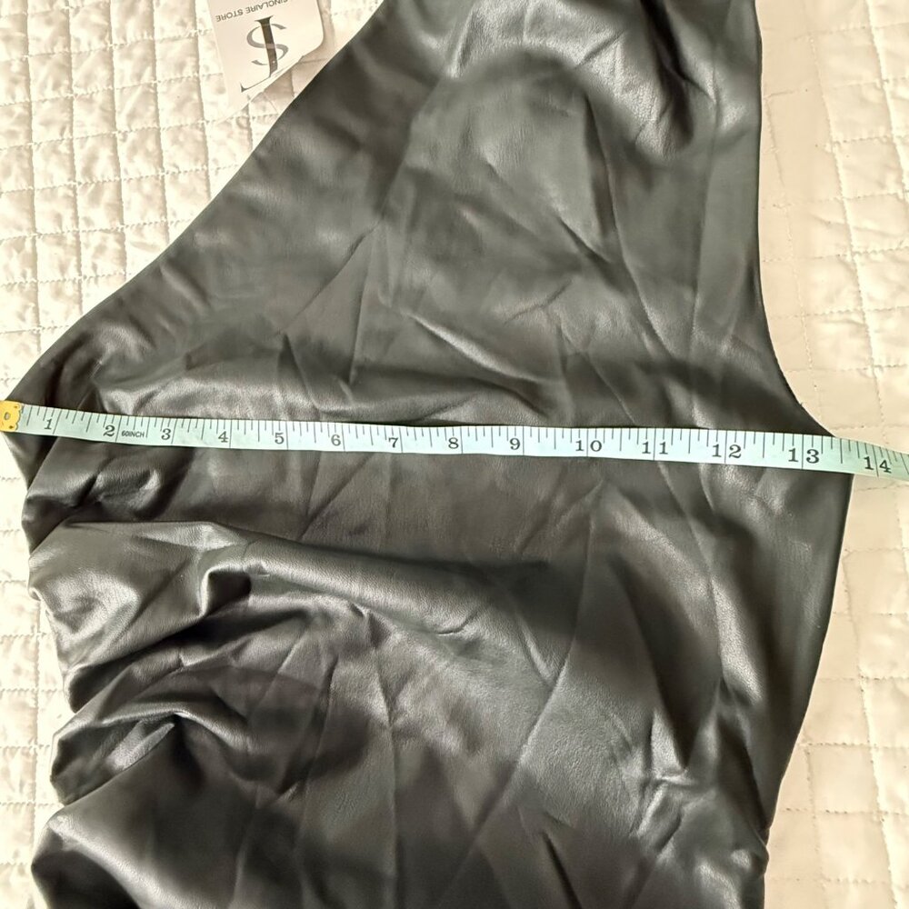 NWOT Susana Monaco One-Shoulder Ruched Faux Leather Dress Size S - Picture 8 of 8